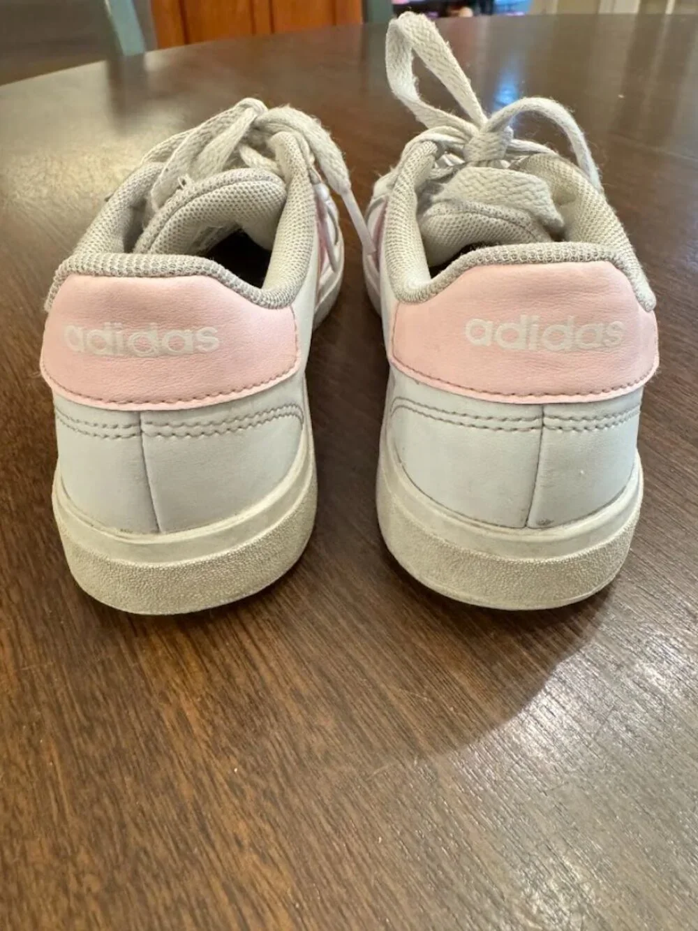 Adidas Girls Size 2 Grand Court Base White Pink Ombre Stripes Sneakers